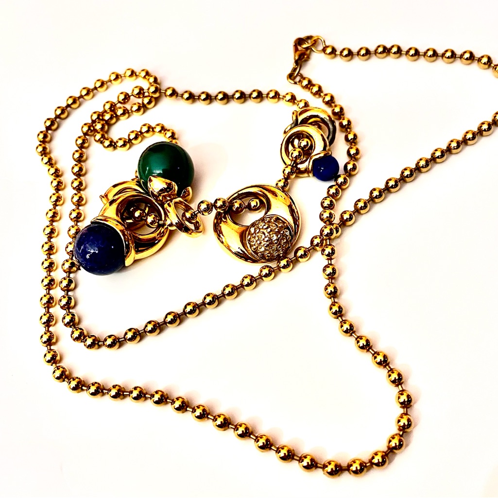 Vintage Agatha Paris Signed Goldtone Bead Chain Necklace